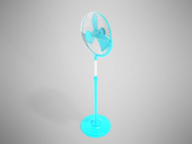 Küçük ofisler üstten görünüm 3d render gölge ile gri arka plan üzerinde soğutma için Modern mavi fan bacak