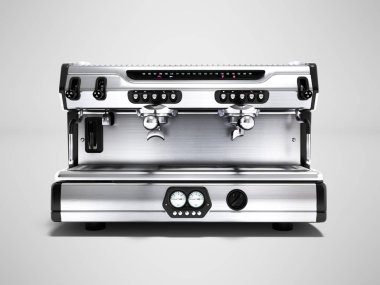 İki bardak önden görünüm 3d render gölge ile gri arka plan üzerinde üzerinde modern metal Profesyonel kahve makinesi