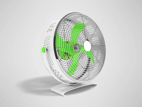 Ventilador Metal Verde Moderno Para Resfriamento Renderização Fundo Cinza Com — Fotografia de Stock