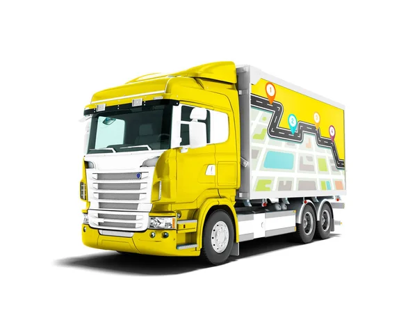 Camion Jaune Moderne Avec Remorque Avec Inserts Fret Blanc Rendu — Photo