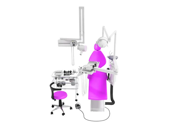 Moderna Framboesa Cadeira Dental Com Ferramentas Odontológicas Crianças Pequenas Vista — Fotografia de Stock