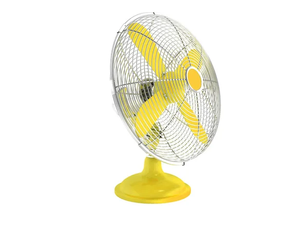 Ventilador Metal Amarelo Moderno Para Resfriamento Escritório Vista Frontal Renderização — Fotografia de Stock