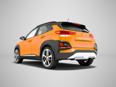 Modern turuncu araba crossover için şehir turları 3d render gölge ile gri arka plan üzerinde