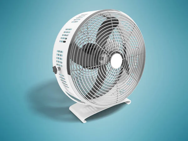 Modern metal gray fan for cooling large rooms 3d rendering on blue background with shadow