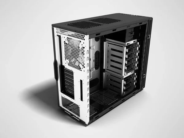 Modern system block blank for computer assembly perspective 3d rendering on gray background with shadow