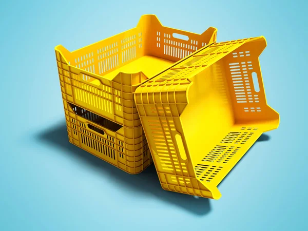 Modern Yellow Three Plastic Boxes Empty Storage Goods Sale Render — Stock Photo, Image