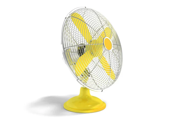 Современный Желтый Металлический Вентилятор Охлаждения Офиса Вид Рендеринг Белом Фоне — стоковое фото