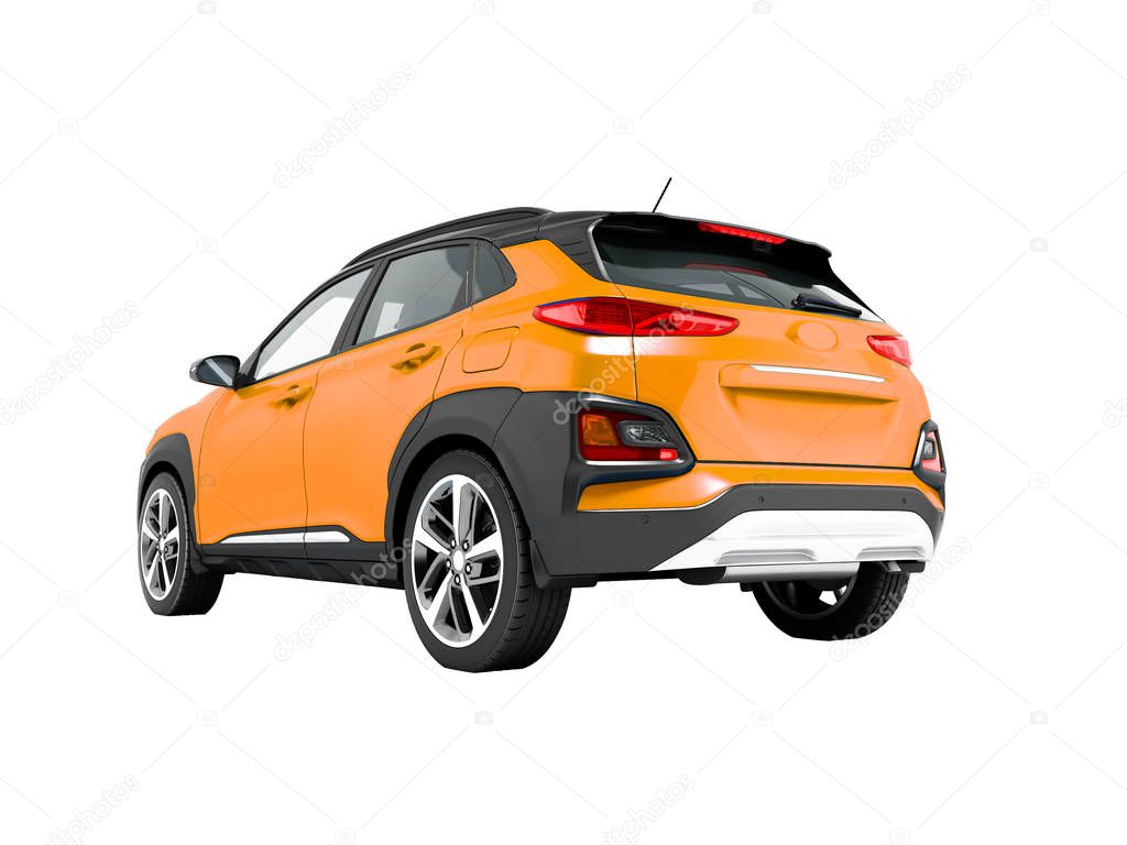 Modern orange car crossover for city tours 3D render on white background no shadow