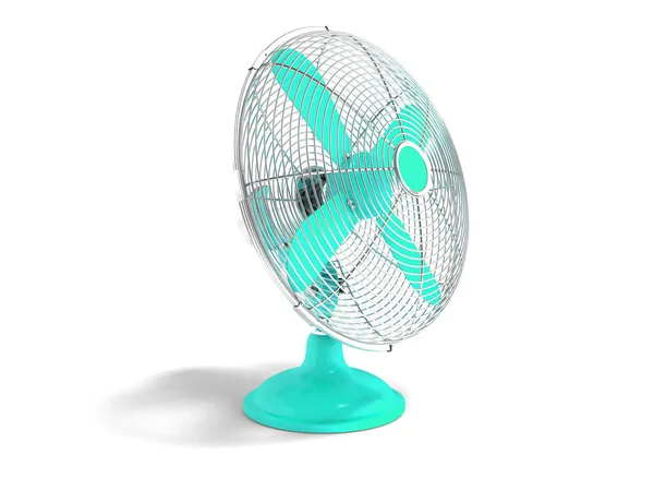 Ventilador Metal Azul Moderno Para Resfriamento Escritório Vista Frontal Renderização — Fotografia de Stock