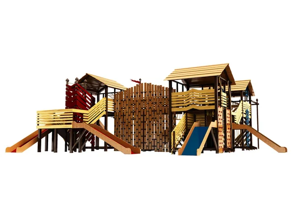Modern Lekplats För Barn Och Tonåringar Från Trä Med Rep — Stockfoto