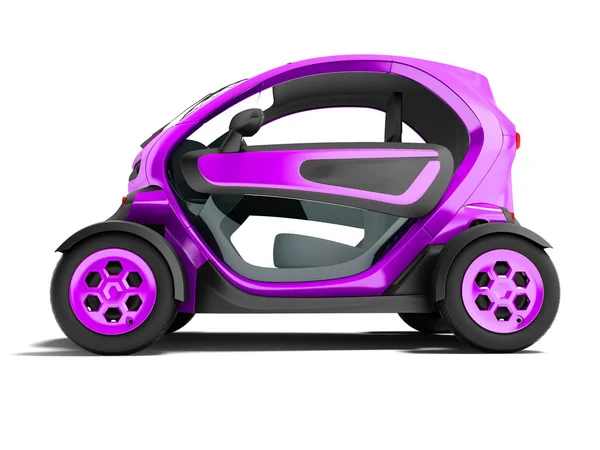 Modern purple electric car for city trips on two seats 3D rendering on a white background with shadow