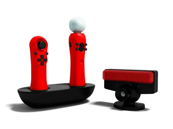 Moderne Rote Spielcontroller Drahtlos Für Videospiele Mit Bewegungssensoren Render Auf — Stockfoto