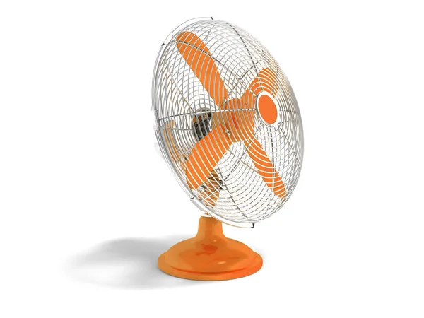 Moderní Oranžové Kovový Ventilátor Pro Chlazení Úřadu Nárysu Vykreslování Bílém — Stock fotografie
