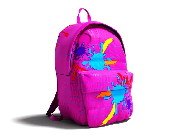 粉红色书包背包3D 渲染白色背景与阴影 — 图库照片