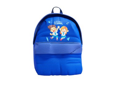 Modern mavi sırt çantası genç resmi olan çocuklar için okulda okul 3d render üzerinden beyaz arka plan gölge yok