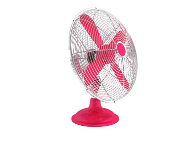 Office beyaz arka plan üzerine açık görünümü 3d render gölge yok soğutma için Modern kırmızı metal fan