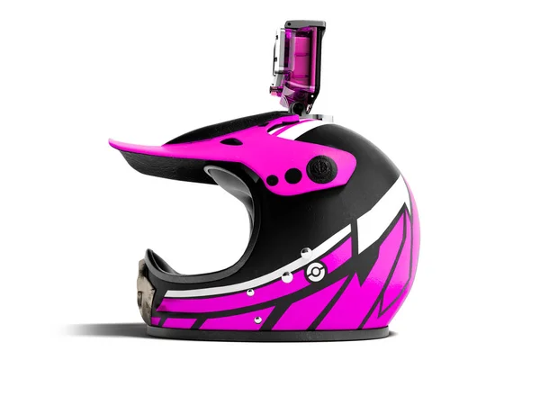 Casque Moto Rose Moderne Avec Caméra Action Rose Rendu Gauche — Photo