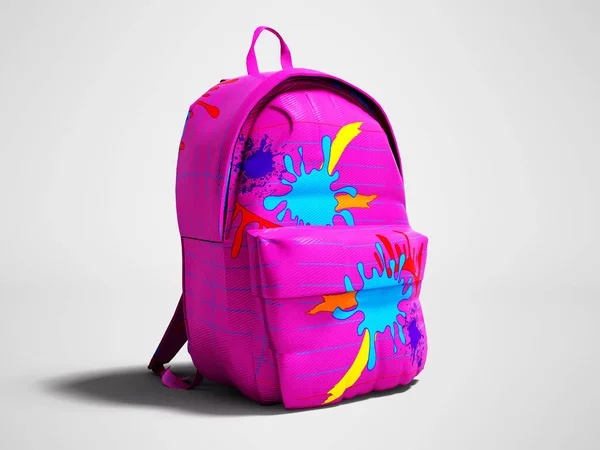 Rosa Schultasche Rucksack Rendering Auf Grauem Hintergrund Mit Schatten — Stockfoto