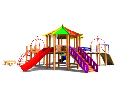 Ağaç hızlı inişlerde 3d render gölge beyaz zemin üzerine ile olan çocuklar için modern Bahçesi