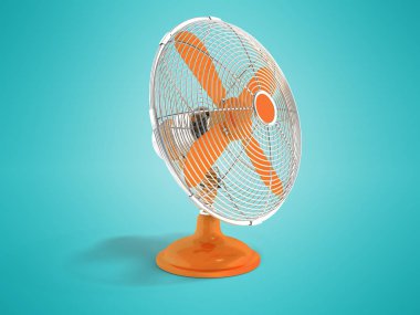 Office önden görünüm 3d render gölge ile mavi arka plan üzerinde soğutma için Modern turuncu metal fan
