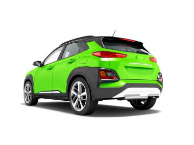 Modern yeşil araba crossover için şehir turları 3d render gölge beyaz zemin üzerine