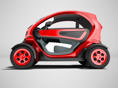 İki kişilik yer 3d render gölge ile gri arka plan üzerinde şehir gezileri için modern kırmızı elektrikli otomobil