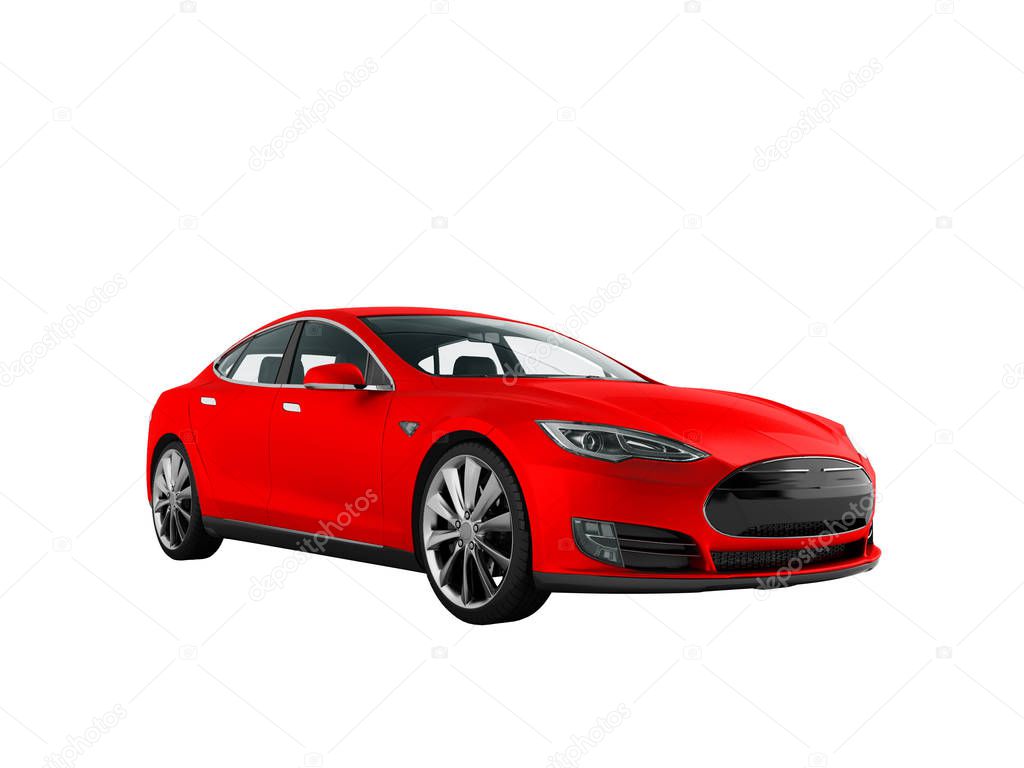 Modern new red electric car 3d rendering on white background no shadow