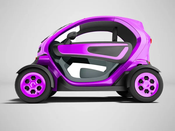 Modern purple electric car for city trips on two seats 3d rendering on gray background with shadow