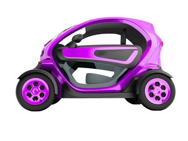 现代紫色电动车两个座位上的城市旅行3D 渲染白色背景无阴影 — 图库照片