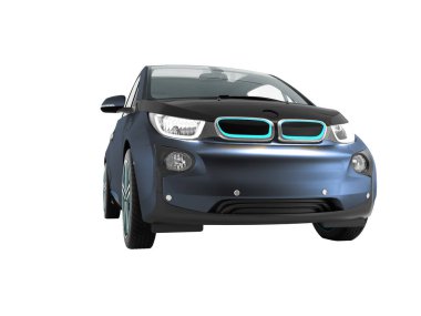 3D render beyaz arka plan hiçbir gölge Modern yeni mavi elektrikli araba önden görünüm