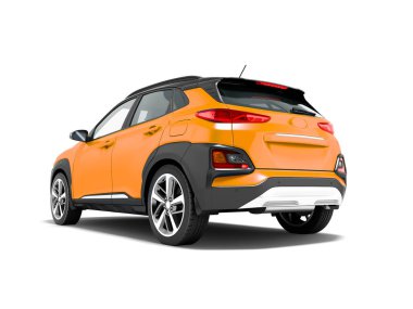 Modern turuncu araba crossover için şehir turları 3d render gölge beyaz zemin üzerine