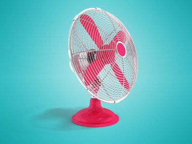 Office önden görünüm 3d render gölge ile mavi arka plan üzerinde soğutma için Modern kırmızı metal fan