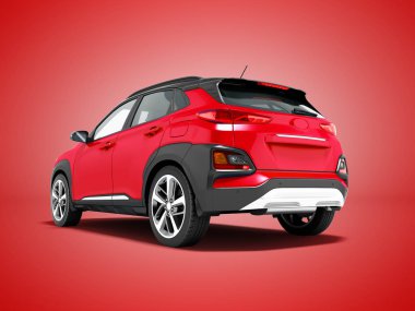 Modern kırmızı araba crossover için şehir turları 3d render gölge kırmızı zemin üzerine