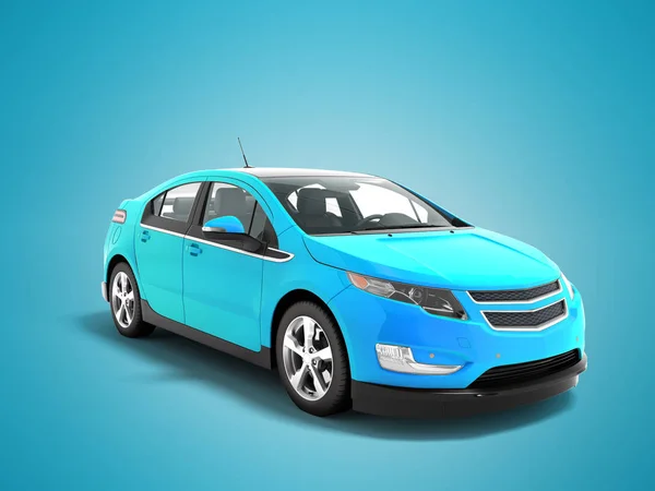 Modern electric car color gradient blue perspective view 3d rendering on blue background with shadow
