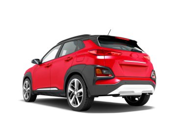 Modern kırmızı araba crossover için şehir turları 3d render gölge beyaz zemin üzerine