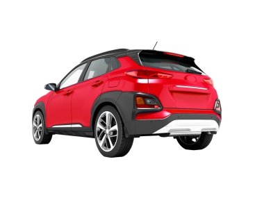 Modern kırmızı araba crossover için şehir turları 3d render beyaz arka plan gölge yok