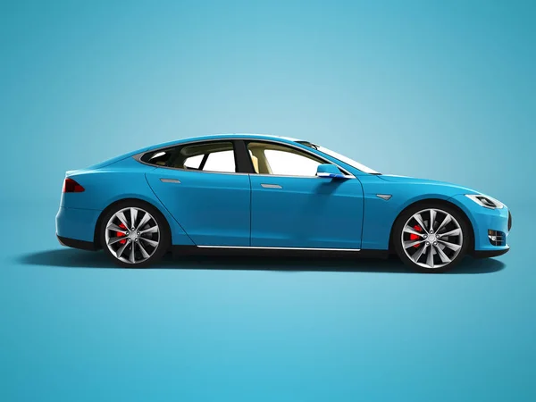 现代新的蓝色电动车长途旅行查看左3D 渲染蓝色背景与阴影 — 图库照片