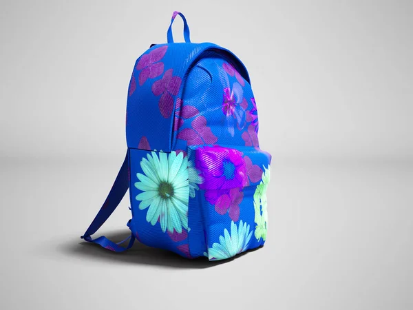 Moderna Mochila Azul Oscuro Escuela Para Niña Adolescente Con Flores —  Fotos de Stock