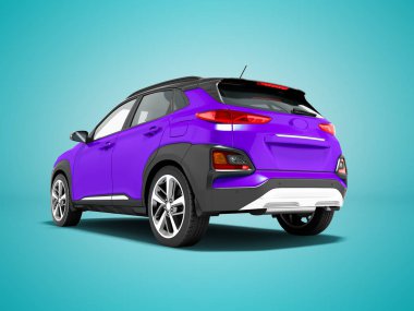 Modern mor crossover araba şehir turları 3d render gölge ile mavi arka plan üzerinde için