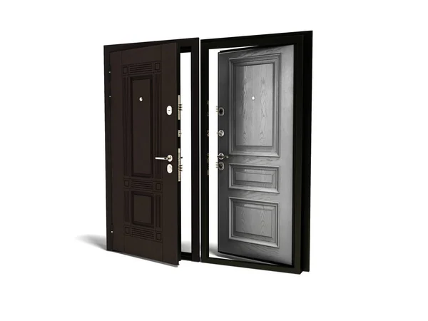 Concepto Exterior Blindado Puerta Frontal Abierta Render Sobre Fondo Blanco — Foto de Stock