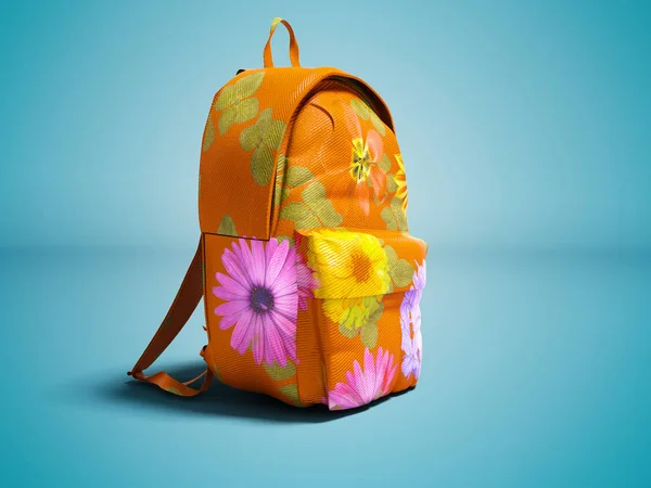 Mochila Naranja Moderna Escuela Para Niña Adolescente Con Flores Aisladas — Foto de Stock