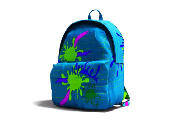 Blaue Schultasche Rucksack Mit Flecken Rechte Ansicht Rendering Auf Weißem — Stockfoto