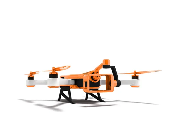 Nowoczesny Pomarańczowy Drona Drone Widoku Perspektywy Renderowania Białym Tle Cieniem — Zdjęcie stockowe