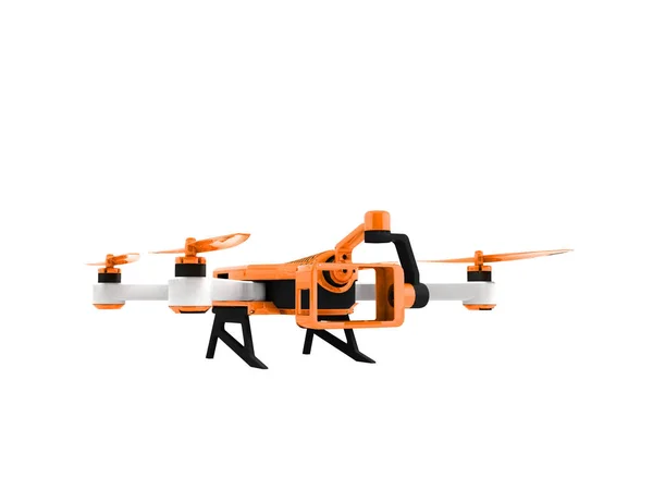 Moderne Orange Quadrocopter Drone Vue Perspective Rendu Sur Fond Blanc — Photo