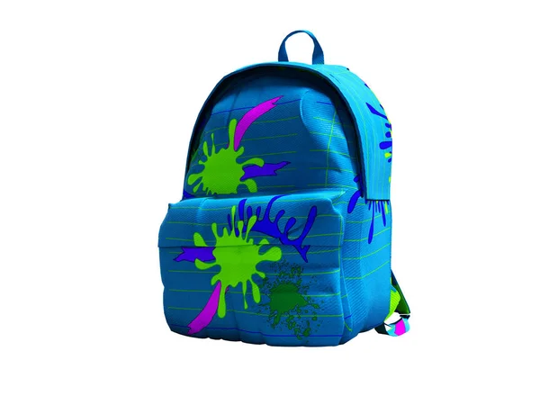 Mochila Azul Del Bolso Escuela Con Manchas Vista Derecha Render — Foto de Stock