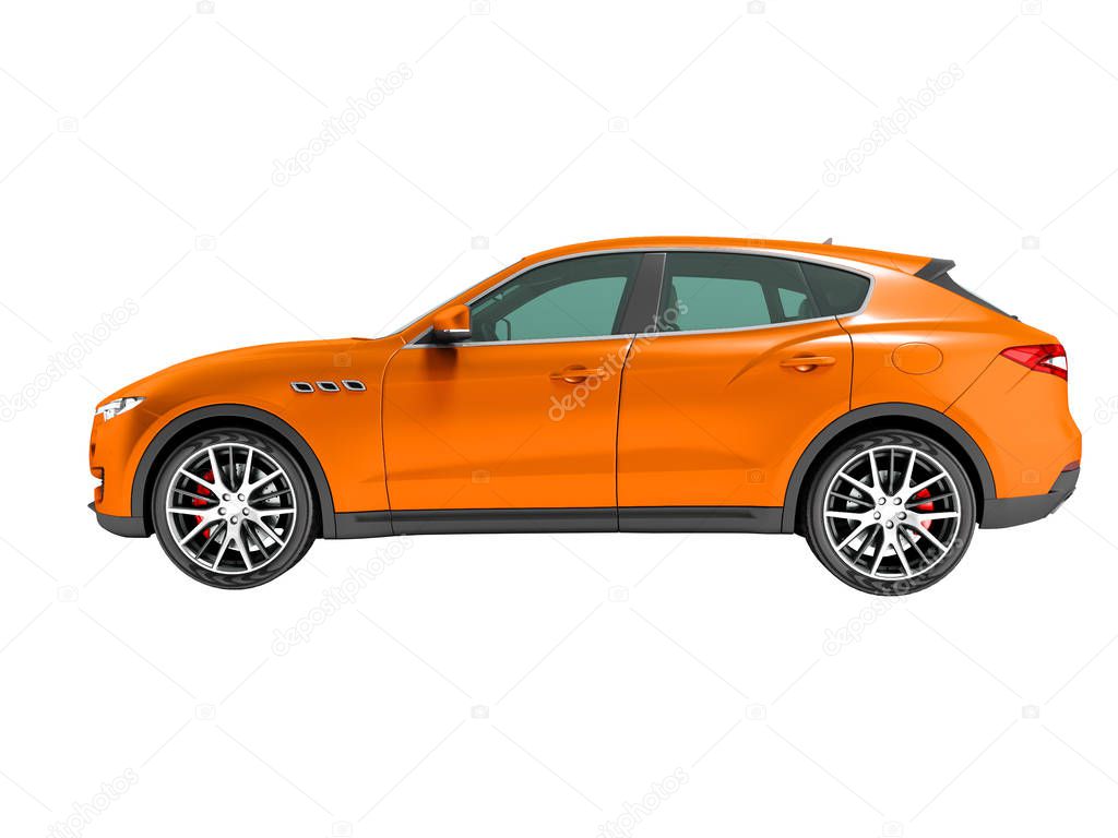 Modern orange car crossover for business trips side view 3d rendering on white background no shadow