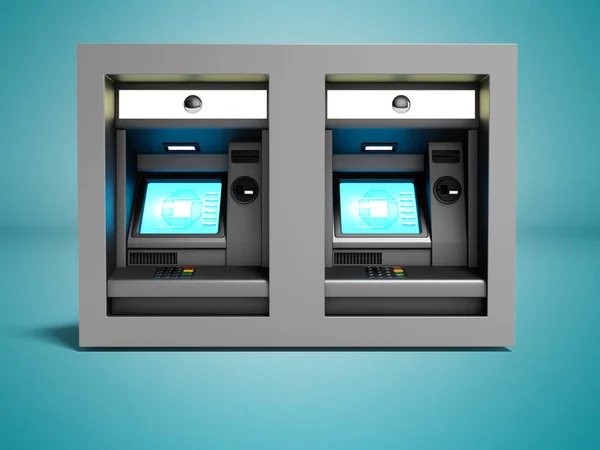 Modern two terminal for payment of services 3d render on blue background with shadow