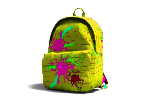 Mochila Bolsa Escuela Amarilla Con Manchas Vista Derecha Renderizar Sobre — Foto de Stock