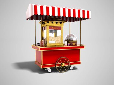 Modern kırmızı patlamış mısır makinesi 3d render gölge ile gri arka plan üzerinde