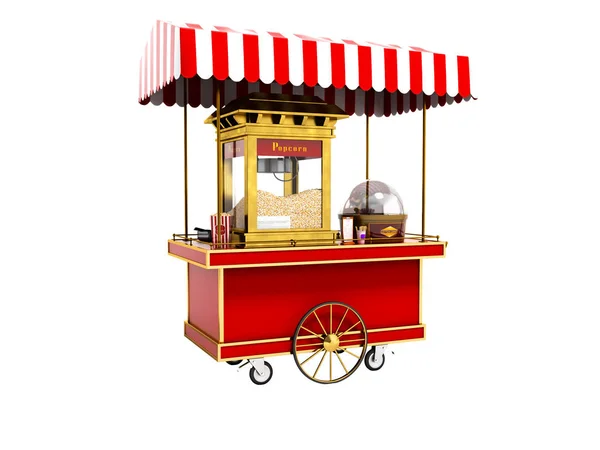 Modern red popcorn machine 3d rendering on white background no shadow